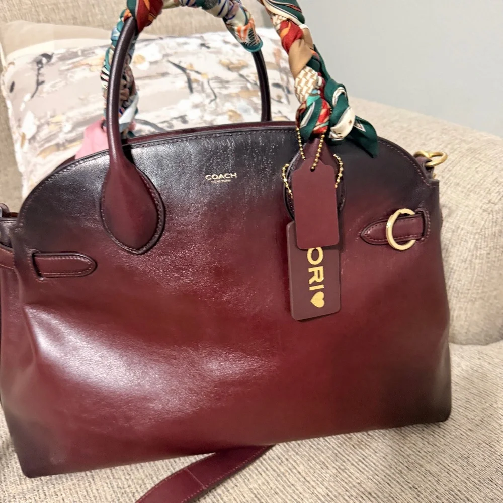 COACH, the Soft Empire 40 Leather Carryall Satchel Bag- Merlot - Picture 1 of 10